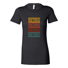 Load image into Gallery viewer, Black t-shirt with 'Retro' text in colorful design on a white background
