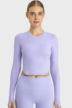 Load image into Gallery viewer, Side Slit Long Sleeve Round Neck Crop Top
