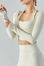 Load image into Gallery viewer, Ribbed Faux Layered Halter Neck Cropped Sports Top
