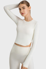 Load image into Gallery viewer, Side Slit Long Sleeve Round Neck Crop Top
